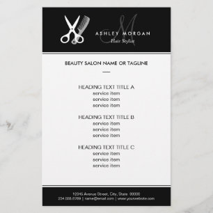 Hair Salon Haarstylist Simple Black White Monogram Flyer