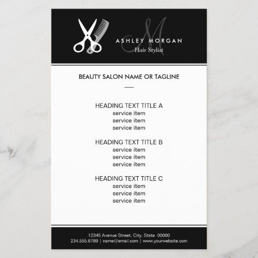 Hair Salon Haarstylist Simple Black White Monogram Flyer (Voorkant)