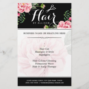 Hair Salon Hair Cut Black White Floral Flyer