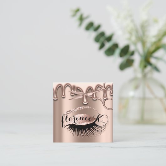 Hair Salon Hairdresser Brows Eyelashes Roos Modern Vierkante Visitekaartje (Staand voorkant)