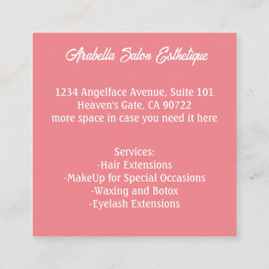 Hair Salon Hairdresser Esthetician Beauty Vierkante Visitekaartje (Achterkant)