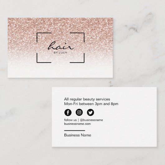 Hair Salon Hairdresser Pink Peach Gold Glitter Visitekaartje (Voorkant / Achterkant)