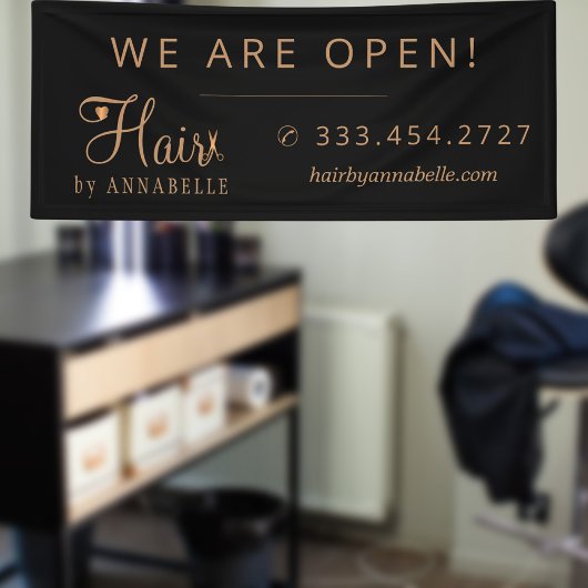 Hair salon hairstylist naam koper goud zwart teken spandoek
