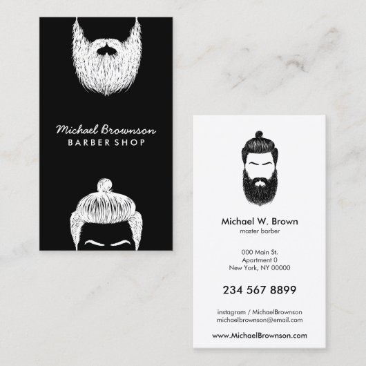 Hair Salon Hipster Man Beard Black Barber Visitekaartje (Voorkant / Achterkant)