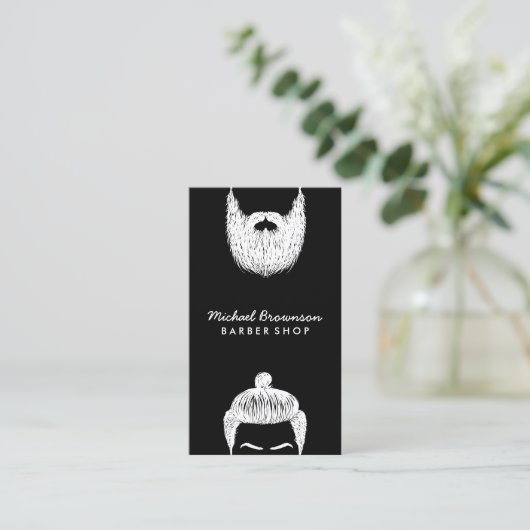 Hair Salon Hipster Man Beard Black Barber Visitekaartje (Staand voorkant)