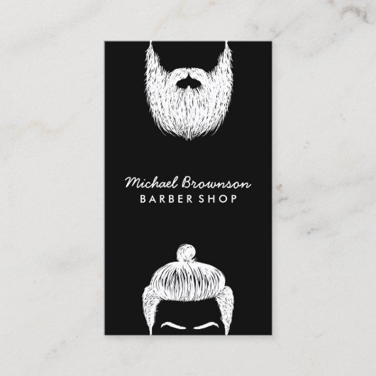Hair Salon Hipster Man Beard Black Barber Visitekaartje (Voorkant)