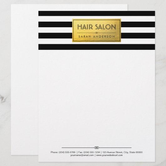 HAIR SALON - Kassy Gold Label Black witte strepjes Persoonlijk Briefhoofd (Voorkant / Achterkant)