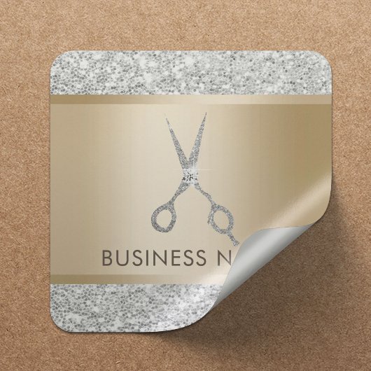 Hair Salon Luxury Silver Glitter Haarstylist Vierkante Sticker