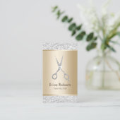 Hair Salon Luxury Silver Glitter Haarstylist Visitekaartje (Staand voorkant)