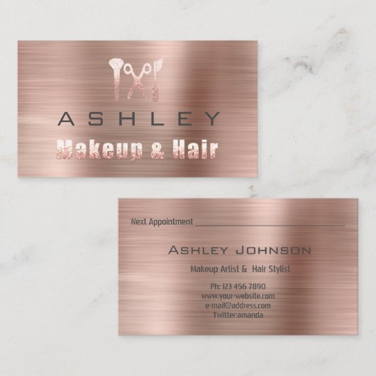 Hair Salon Makeup Artist Benoeming Grijs Roos Visitekaartje (Voorkant / Achterkant)