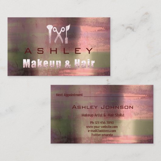 Hair Salon Makeup Artist Benoeming Roze Rose Visitekaartje (Voorkant / Achterkant)