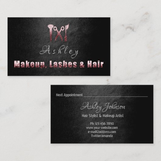 Hair Salon Makeup Lash Appointcard Logo Black Visitekaartje (Voorkant / Achterkant)