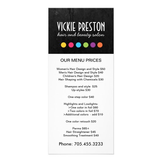 Hair Salon Menu Rack Kaarten (Voorkant)