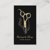 Hair Salon Modern Black & Gold Hair Benoeming Afsprakenkaartje (Voorkant)