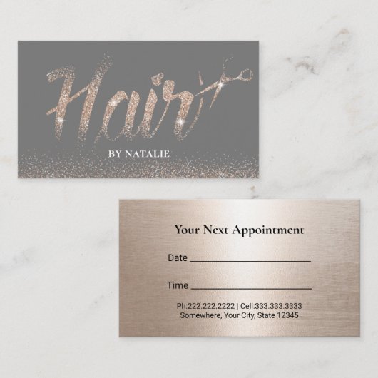 Hair Salon Modern Roos Gold Typogray Benoeming Afsprakenkaartje (Voorkant / Achterkant)