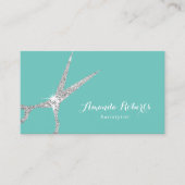 Hair Salon Modern Silver Scissor Blauwgroen Benoem Afsprakenkaartje (Voorkant)