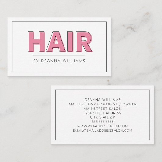 Hair Salon Modern Simple Pink Visitekaartje (Voorkant / Achterkant)