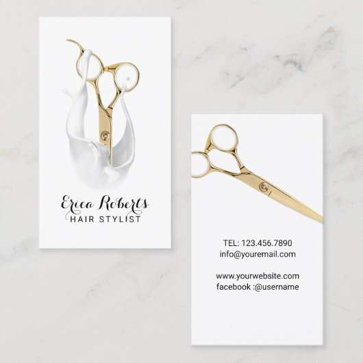 Hair Salon Modern White Gold Scissor Hair Stylist Visitekaartje (Voorkant / Achterkant)