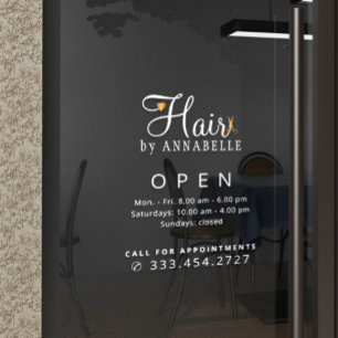 Hair salon naam openingstijden decimaal raamsticker