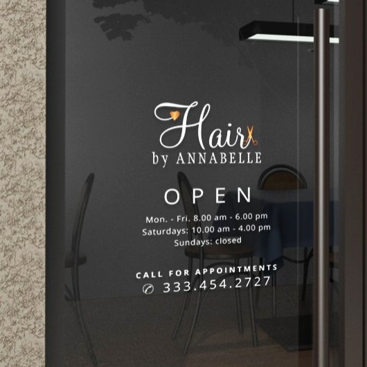 Hair salon naam openingstijden decimaal raamsticker