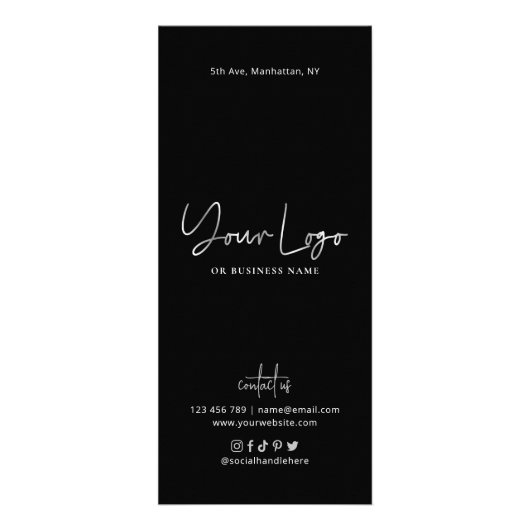 Hair Salon Nails Spa Black & Silver Glam Pricing Reclamekaart (Achterkant)