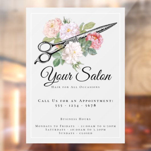 Hair Salon Openingstijden Roze Licht Grijs Raamsticker (Vel 2)