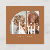 Hair Salon Photo Collage Terracotta  Vierkante Visitekaartje (Voorkant)