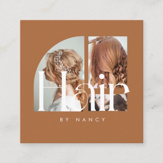 Hair Salon Photo Collage Terracotta Vierkante Visitekaartje (Voorkant)
