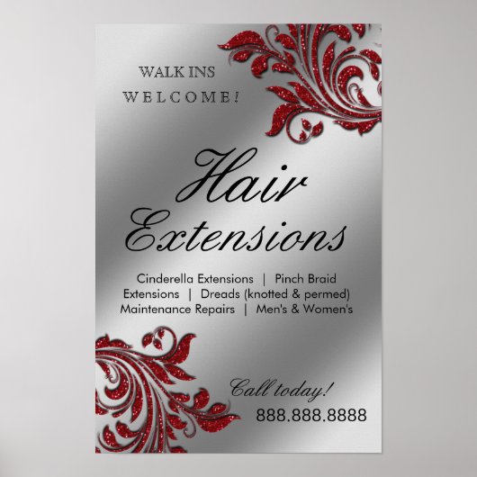 Hair Salon Poster Silver Red Leaves Sparkle (Voorkant)