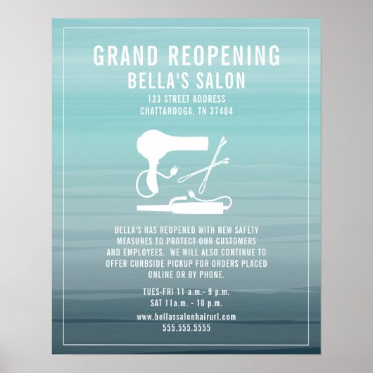 Hair Salon Reopening Covid Safety Aqua Ombre Poster (Voorkant)