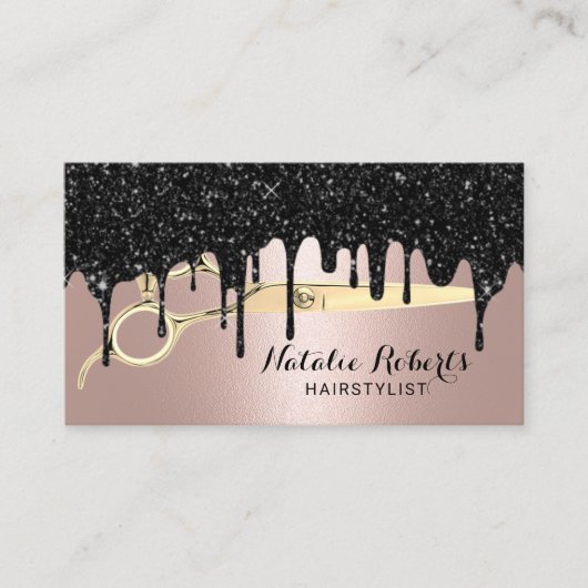 Hair Salon Roos Gold & Black Drips Benoeming Afsprakenkaartje (Voorkant)