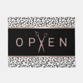 Hair Salon Roos Gold Scissor Leopard Welkom Deurmat (Voorkant)