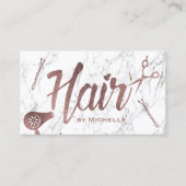 Hair Salon Roos Gold Typografie White marble Visitekaartje (Voorkant)