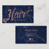 Hair Salon Roos Gold Typography Navy Blue Marble Visitekaartje (Voorkant / Achterkant)
