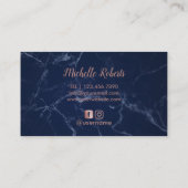 Hair Salon Roos Gold Typography Navy Blue Marble Visitekaartje (Achterkant)