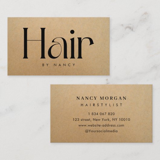 Hair Salon Rustic Kraft  Business Card Visitekaartje (Voorkant / Achterkant)