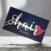 Hair Salon Scissor & Flower Typography Navy Blue Visitekaartje