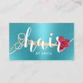Hair Salon Scissor & Flower Typography Turquoise Visitekaartje (Voorkant)