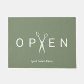 Hair Salon Scissor Open Sage Green Welcome Deurmat (Voorkant)