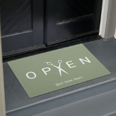 Hair Salon Scissor Open Sage Green Welcome Deurmat