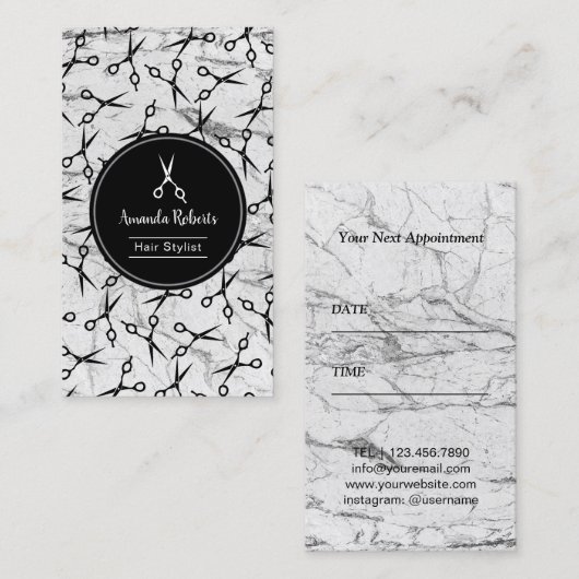 Hair Salon Scissor Pattern Marble Appointment Afsprakenkaartje (Voorkant / Achterkant)