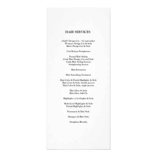 Hair Salon Services prijslijst {Blauwgroen Blauw} Reclamekaart (Achterkant)
