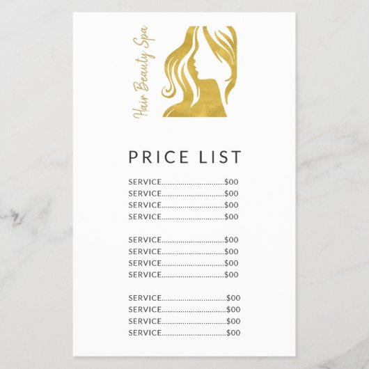Hair Salon Simple Gold White Price List Services Flyer (Voorkant)