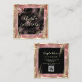 Hair Salon Specialized QR Code Black en Gold Vierkante Visitekaartje (Voorkant / Achterkant)