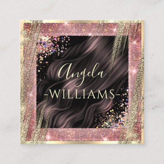 Hair Salon Specialized QR Code Black en Gold Vierkante Visitekaartje (Voorkant)