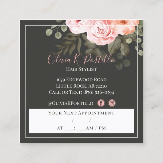 Hair Salon Stylist Elegant Floral Roos Appointment Vierkante Visitekaartje (Achterkant)
