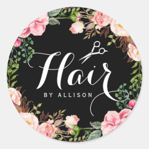 Hair Salon Stylist Typografie Floral Wrapping Ronde Sticker
