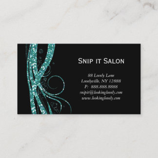 Hair Salon Visitekaartje Silver Glitter Black Blau Afsprakenkaartje