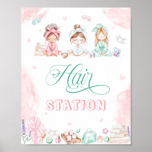 Hair Station Spa Party Make-up Girl Verjaardag Poster (Voorkant)