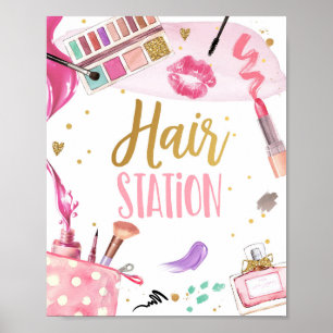 Hair Station Spa Party Makeup Glamor Birthday Poster
